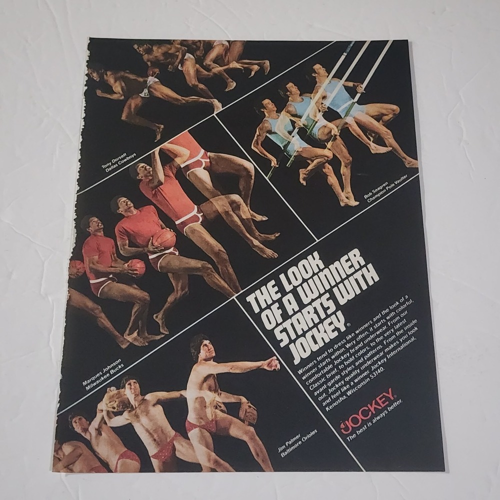 Vintage 1980s Jockey Print Ad Jim Palmer Tony Dorsett Marques Johnson Seagren